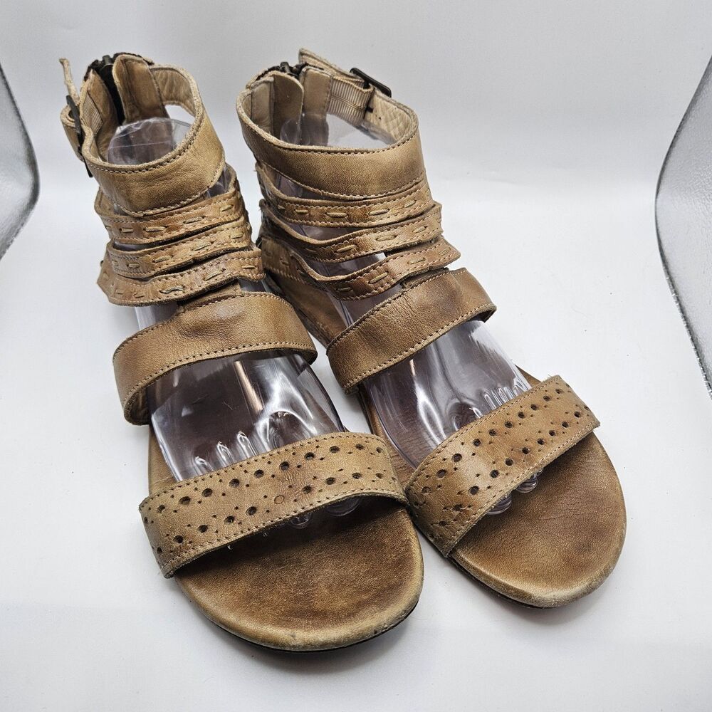 Bed Stu Artemis Brown Leather Gladiator Flat Zip‎ Summer Festival Granola Sz 10